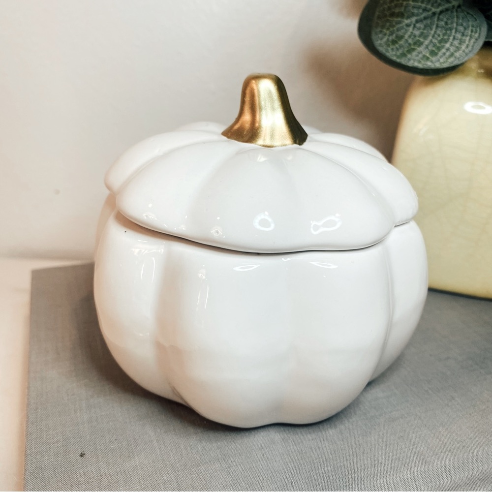 Pumpkin Fall Decor - Ceramic White Pumpkin Trinket Dish